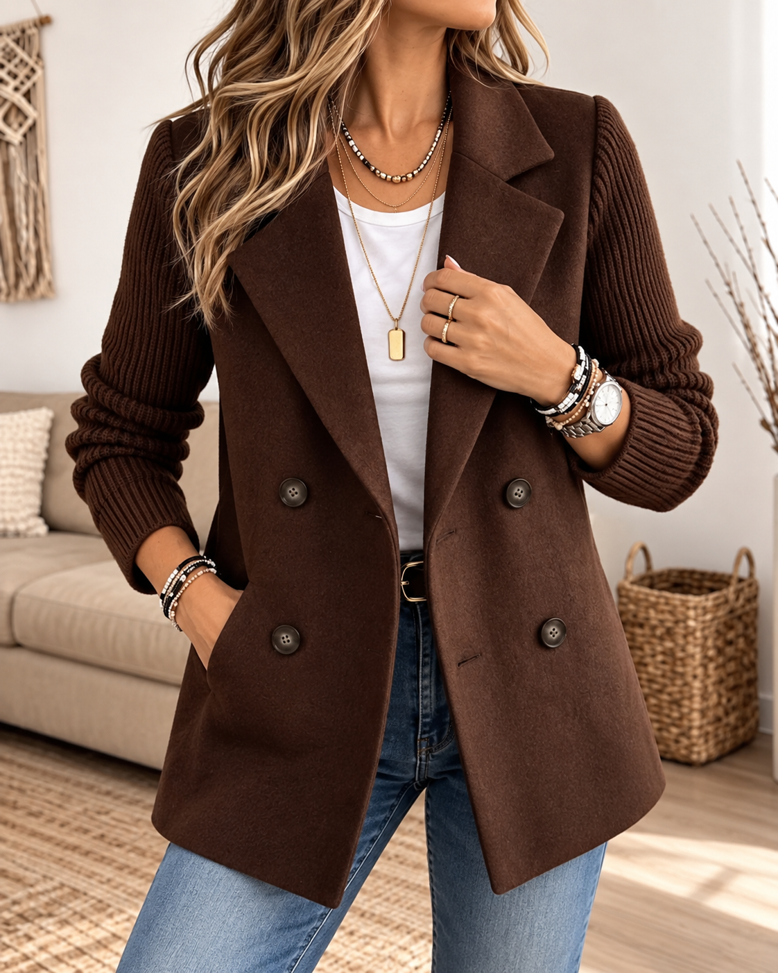 Noelia | Chaqueta de Otoño con Mangas de Punto