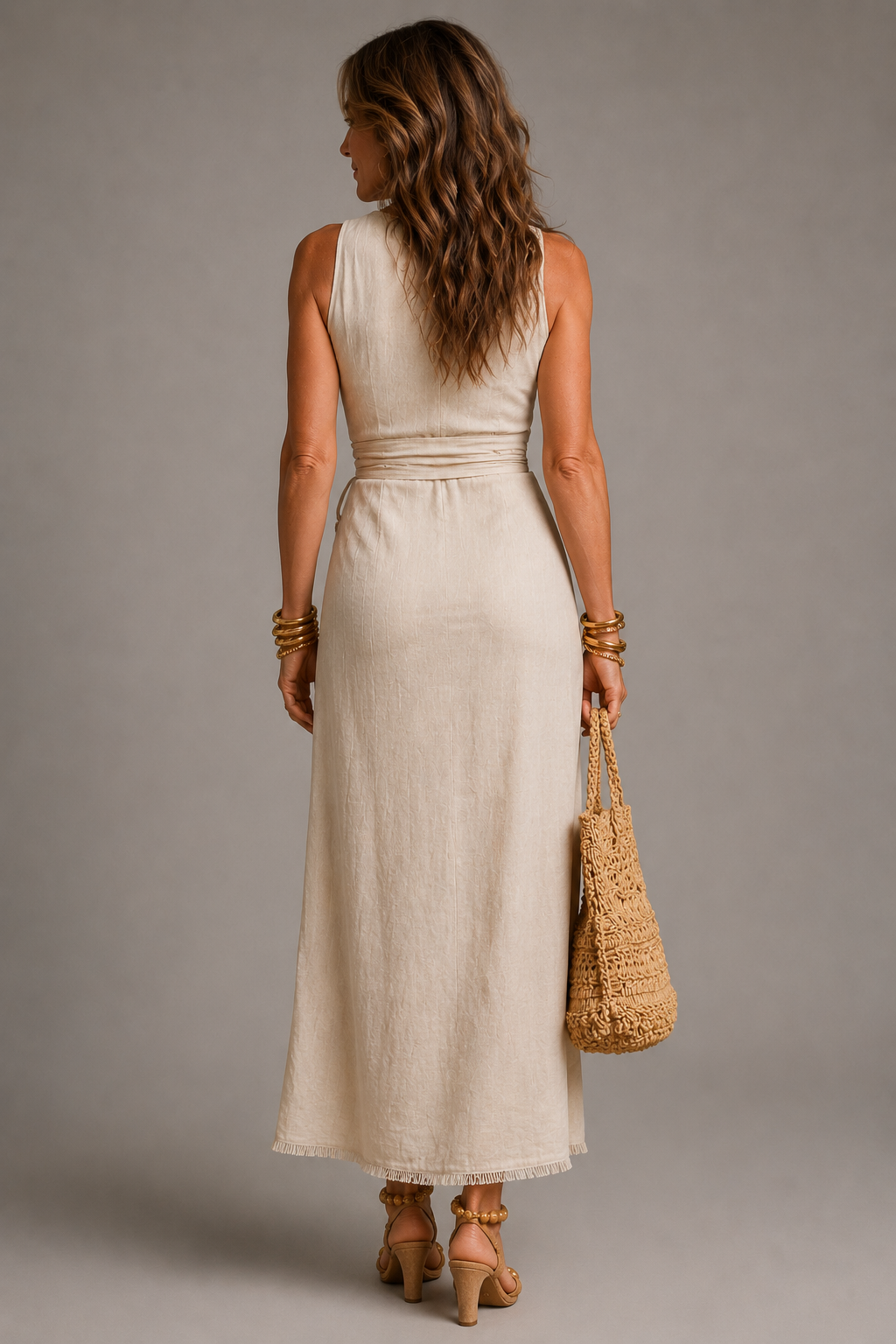 Clara | Vestido Cruzado de Lino con Lazada Lateral