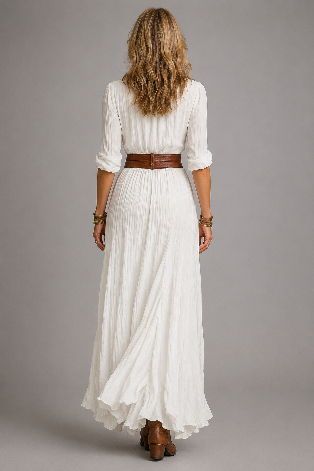 Carlota | Vestido Largo con Falda Plisada y Cinturón