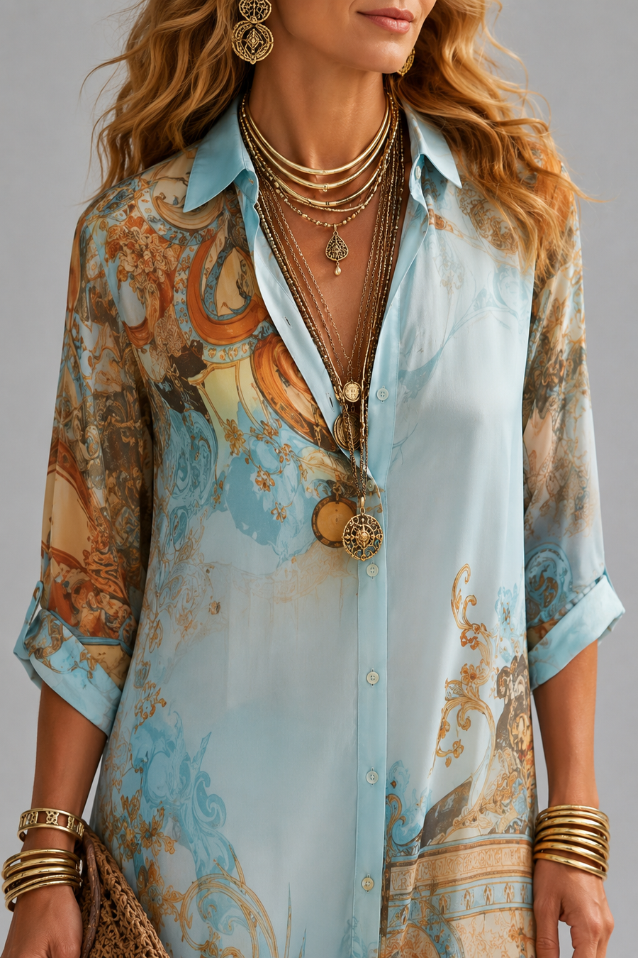 Marina | Vestido Camisero Largo Mediterráneo