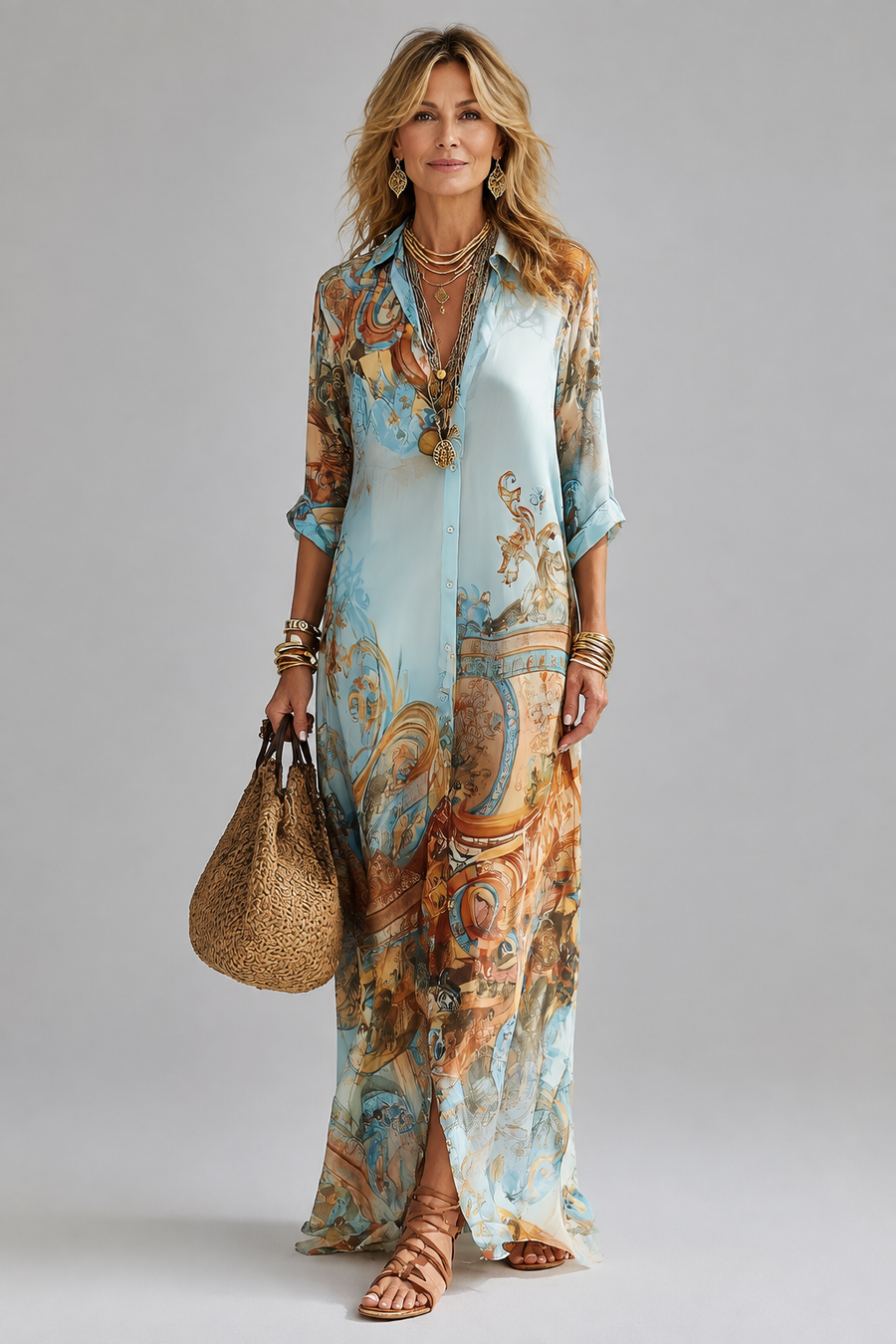 Marina | Vestido Camisero Largo Mediterráneo