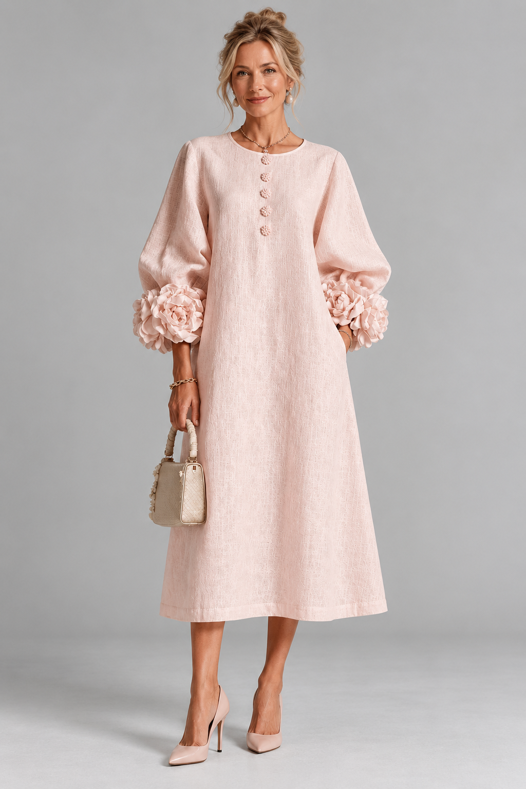 Iria | Vestido Midi con Puños de Flores