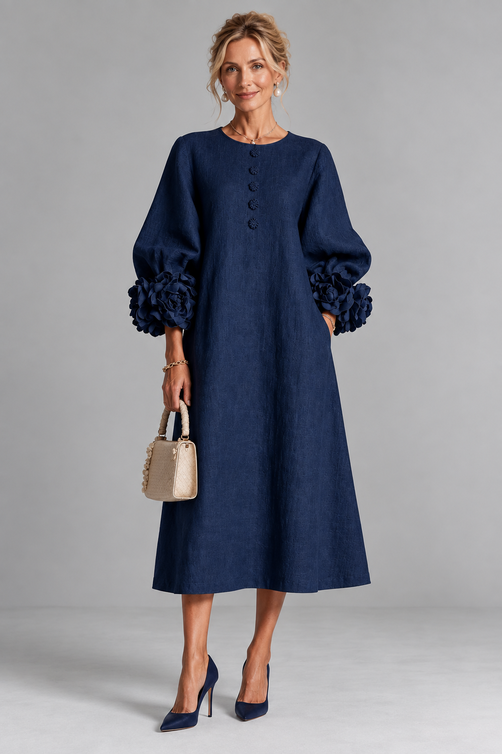 Iria | Vestido Midi con Puños de Flores