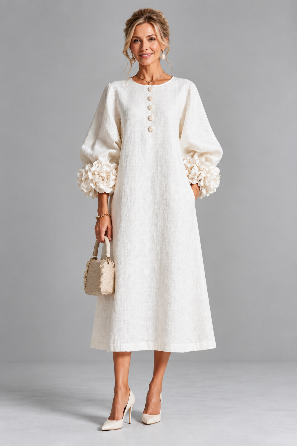 Iria | Vestido Midi con Puños de Flores