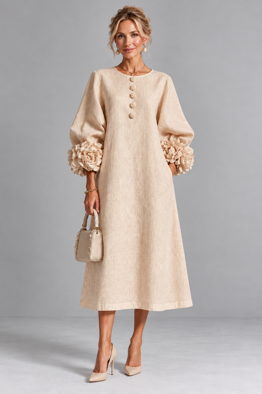 Iria | Vestido Midi con Puños de Flores