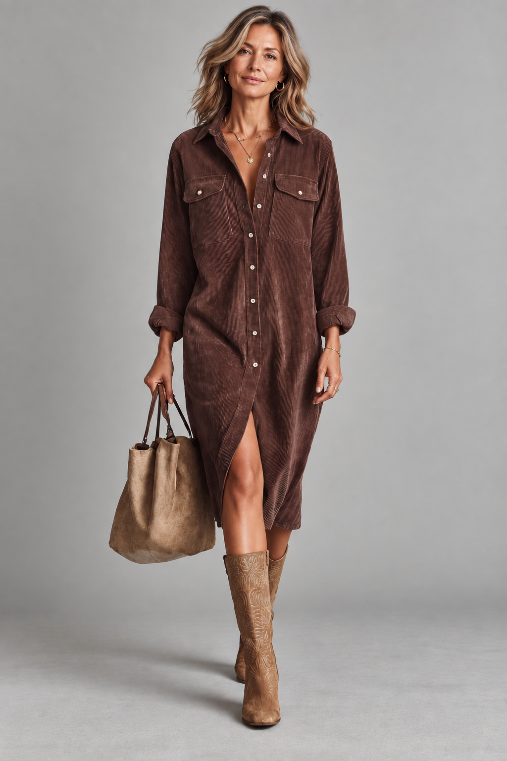 Ainara | Vestido Camisero de Pana con Bolsillos