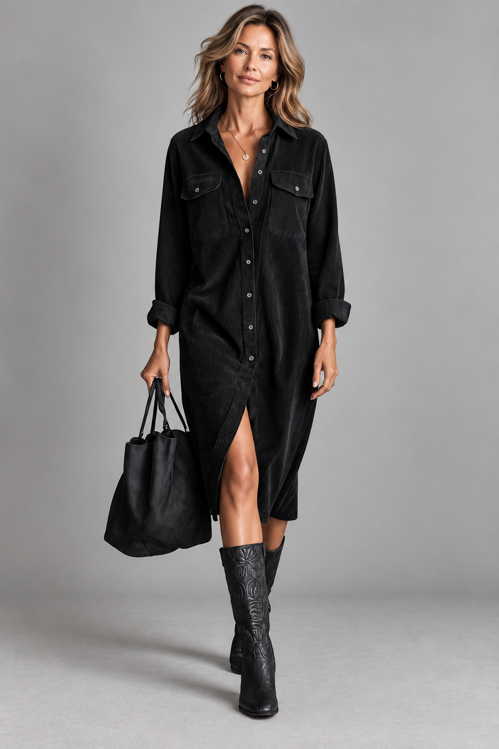 Ainara | Vestido Camisero de Pana con Bolsillos