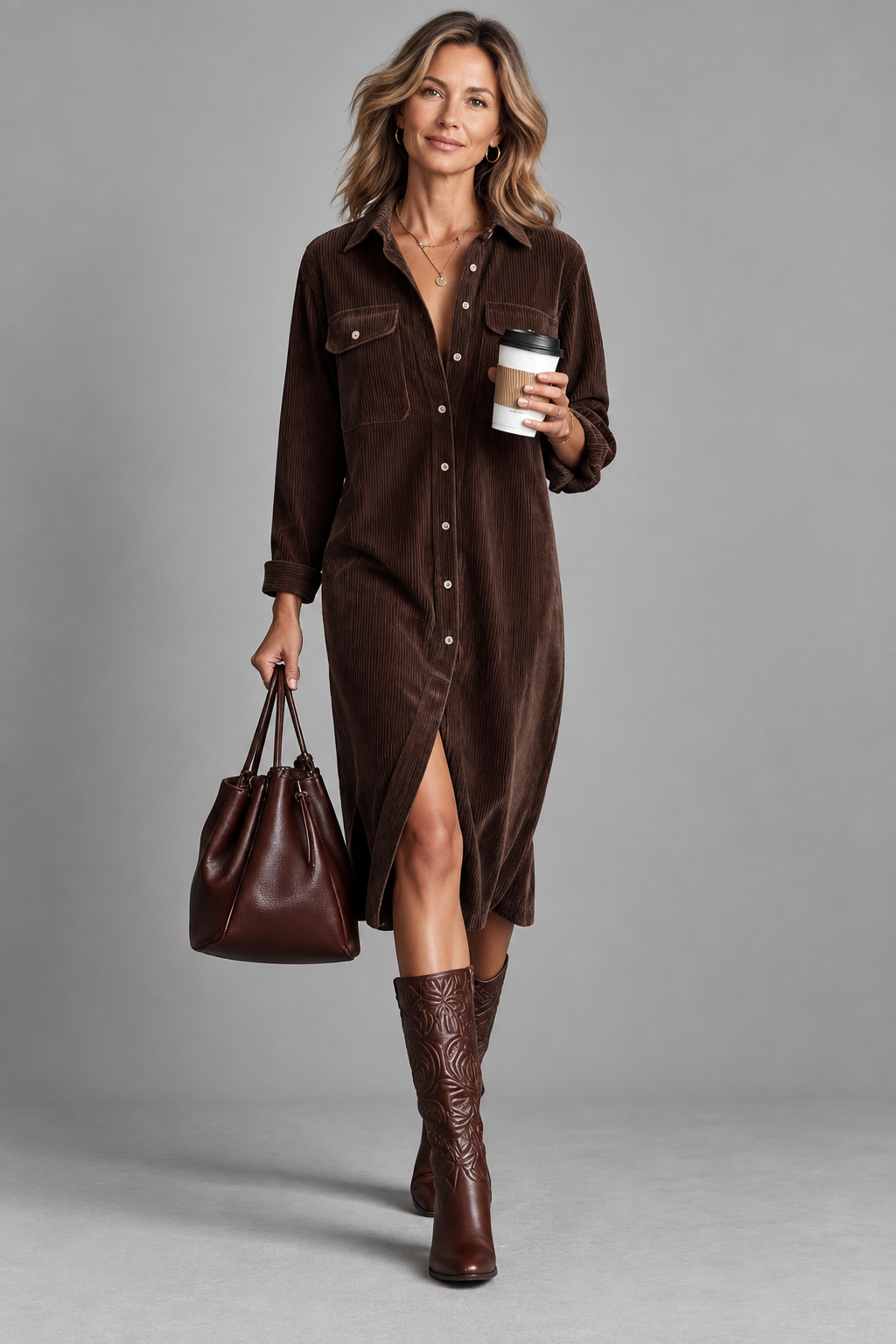 Ainara | Vestido Camisero de Pana con Bolsillos