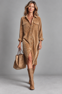 Ainara | Vestido Camisero de Pana con Bolsillos