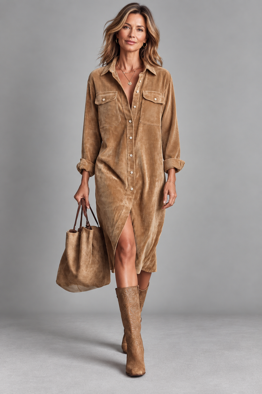 Ainara | Vestido Camisero de Pana con Bolsillos