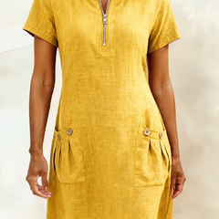 Leliana vestido de algodón y lino amarillo