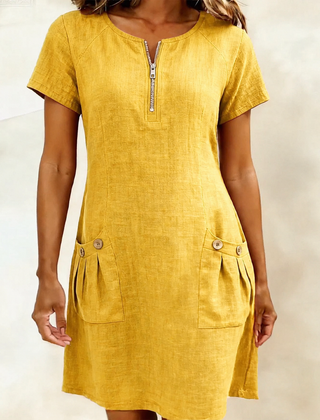 Leliana vestido de algodón y lino amarillo