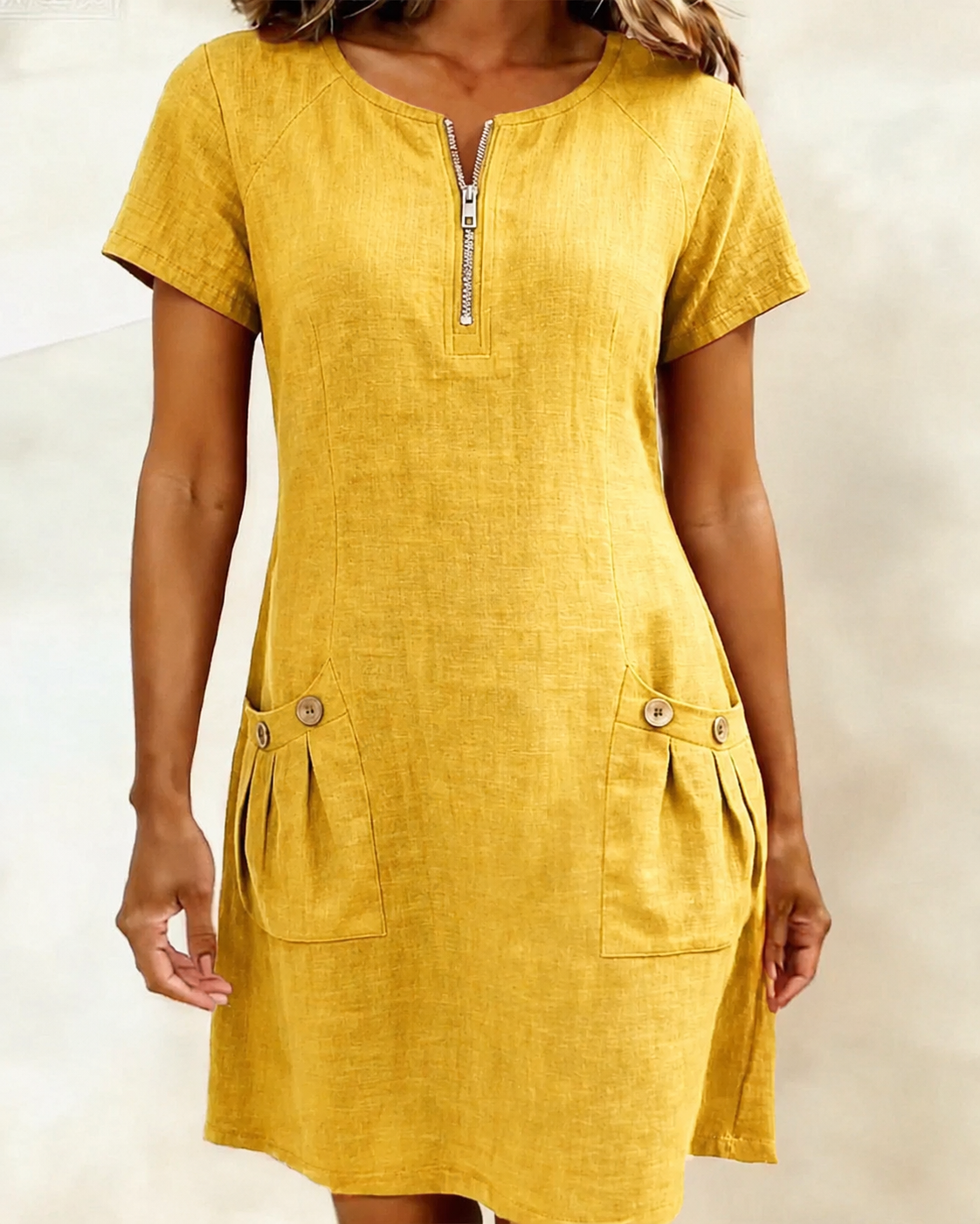 Leliana vestido de algodón y lino amarillo