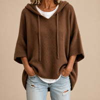 Poncho de Punto con Capucha en Marrón