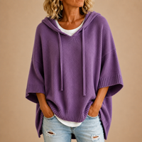 Poncho de Punto con Capucha en Morado