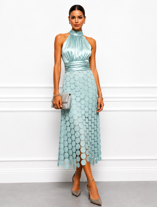 Irene vestido midi de noche verde agua