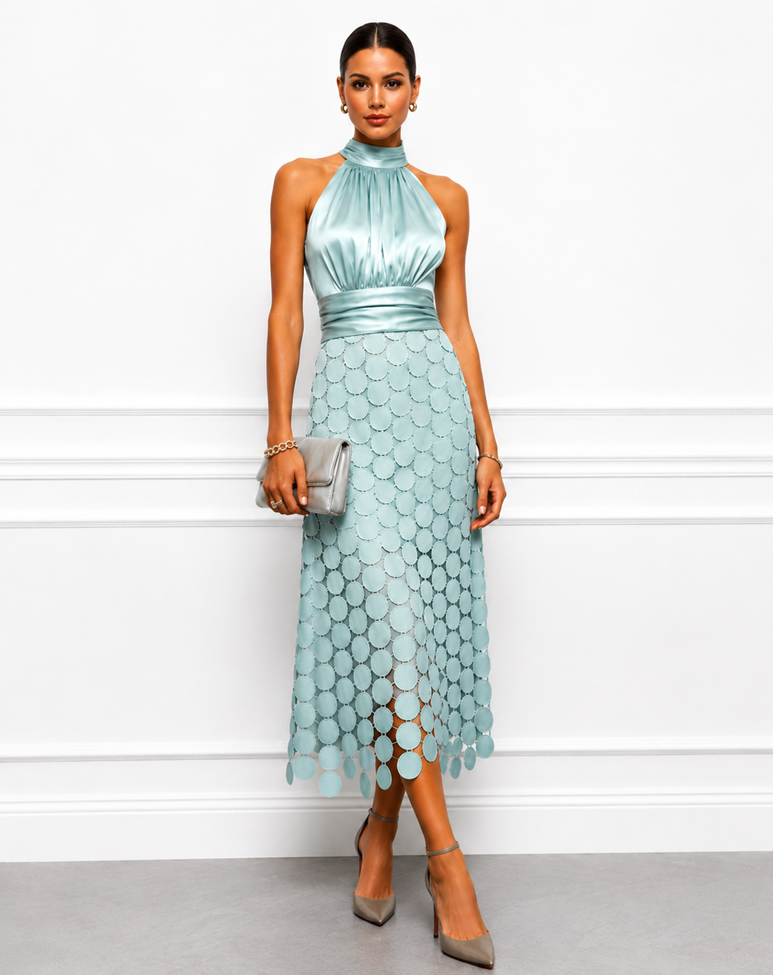 Irene vestido midi de noche verde agua