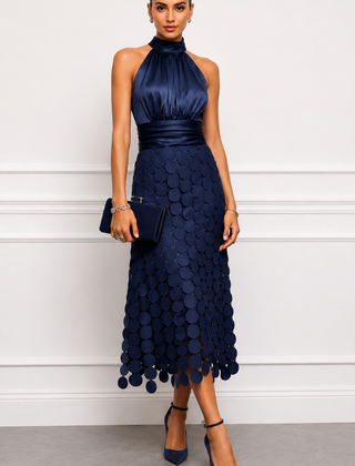 Irene vestido midi de noche azul marino