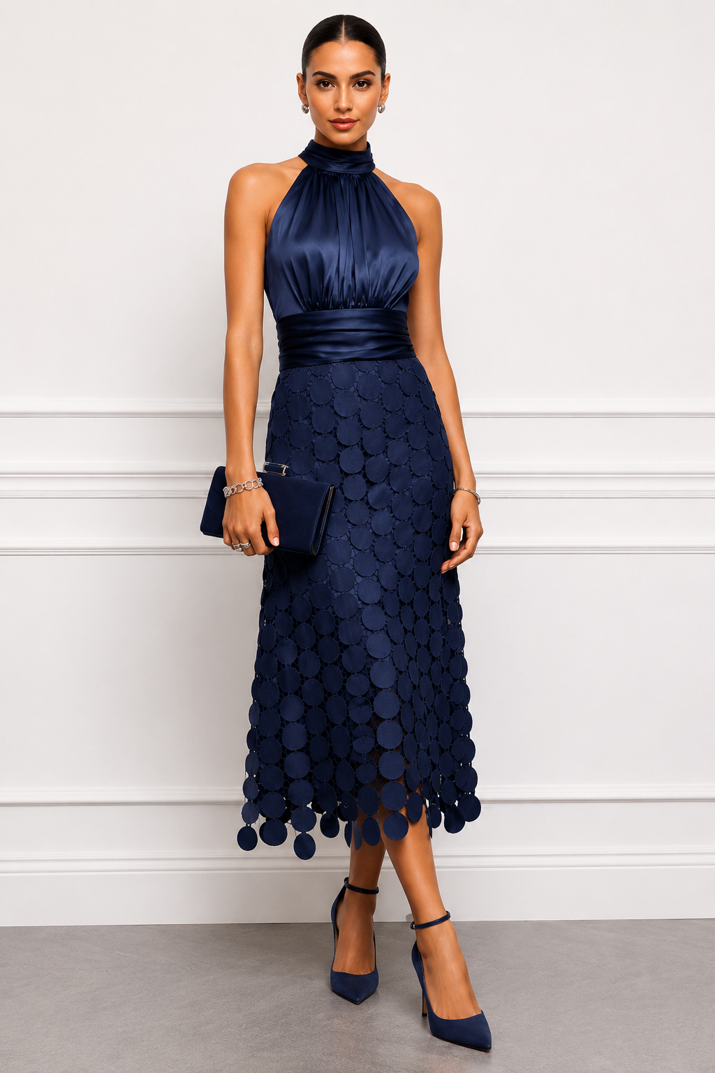 Irene vestido midi de noche azul marino