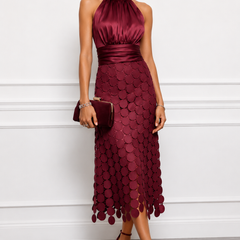 Irene vestido midi de noche burdeos