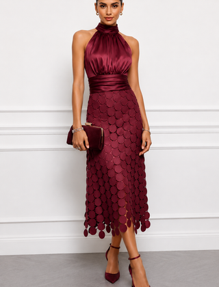 Irene vestido midi de noche burdeos