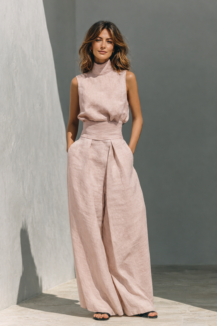 María | Conjunto Minimalista de Tirantes y Pantalón Ancho en Algodón y Lino