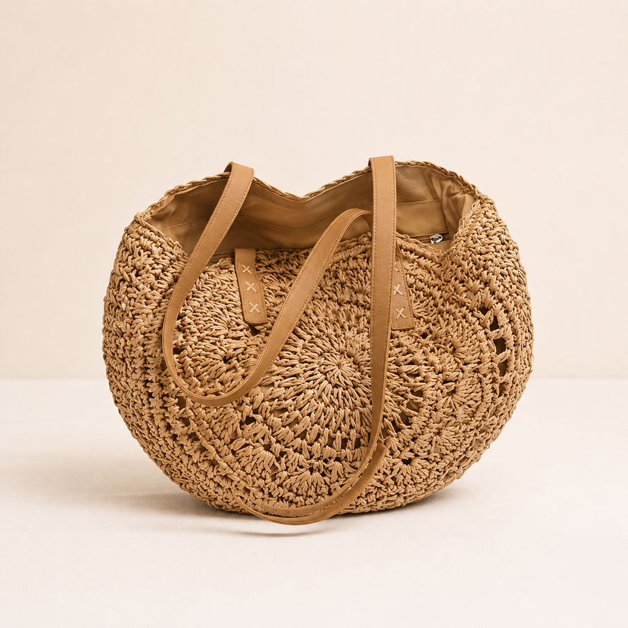Bolso redondo de ganchillo calado Lola en tono caramelo — Valentina Massimo