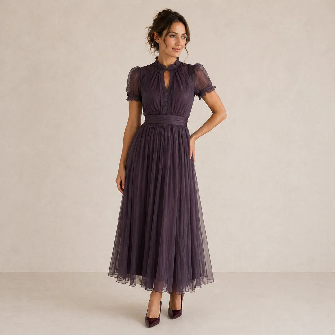 Flavia | Vestido largo violeta con encaje