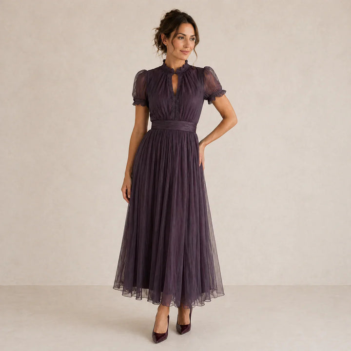 Flavia | Vestido largo violeta con encaje