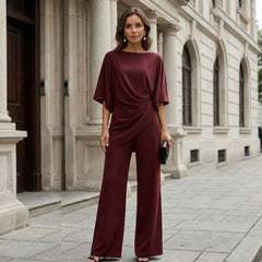 Conjunto de blusa drapeada y pantalón ancho