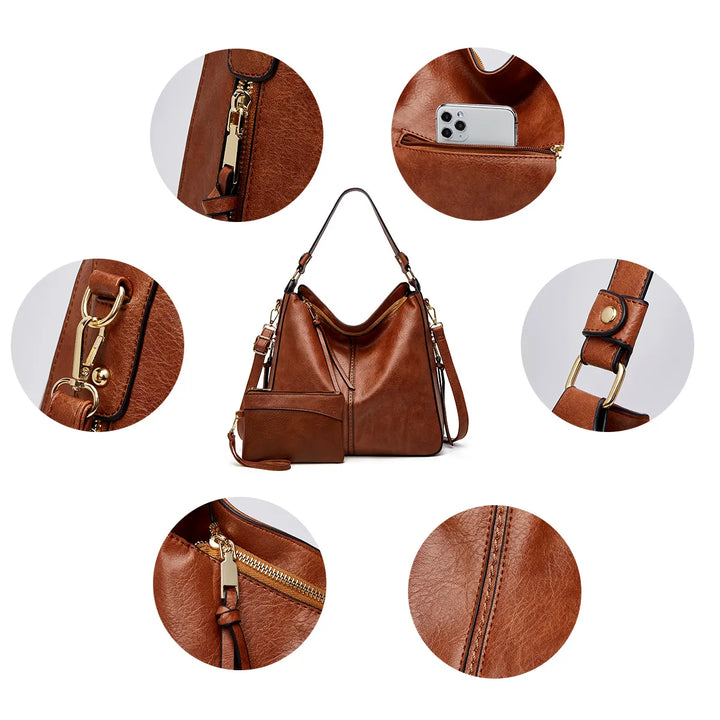 Bolso | De mano de cuero de lujo antirrobo tipo hobo + Cartera pequeña GRATIS
