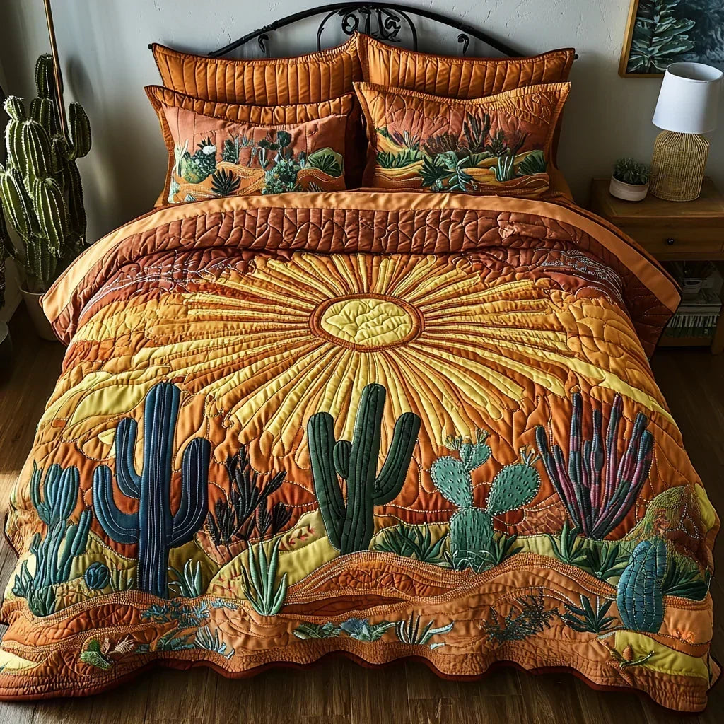 Completo letto trapuntato a 3 pezzi - Alba sui Cactus