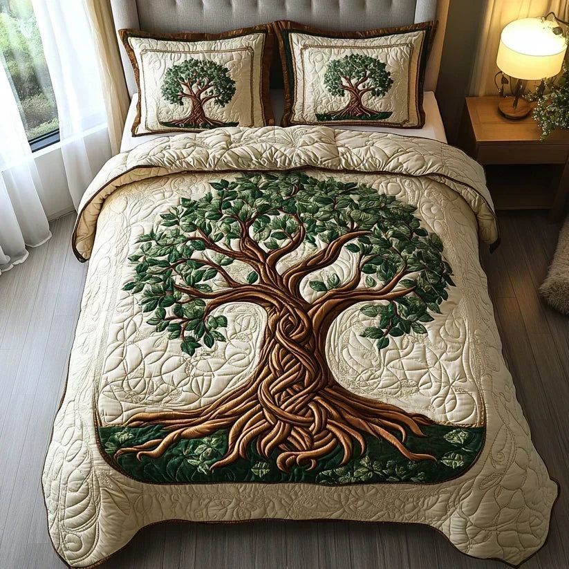 Completo letto trapuntato a 3 pezzi - Albero della Vita