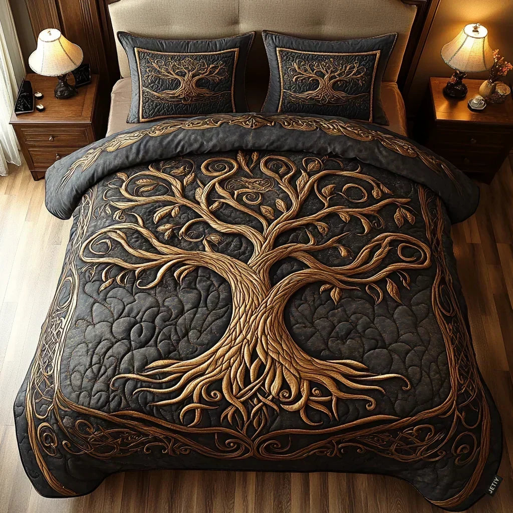 Completo letto trapuntato a 3 pezzi - Armonia Dorata