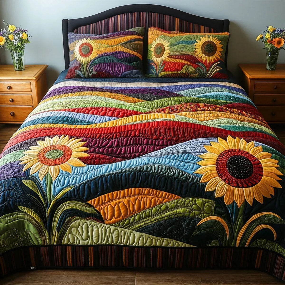 Completo letto trapuntato a 3 pezzi - Campo di Girasoli