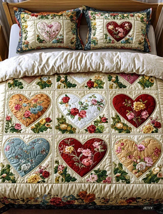 Juego de cama acolchado Corazones Enamorados
