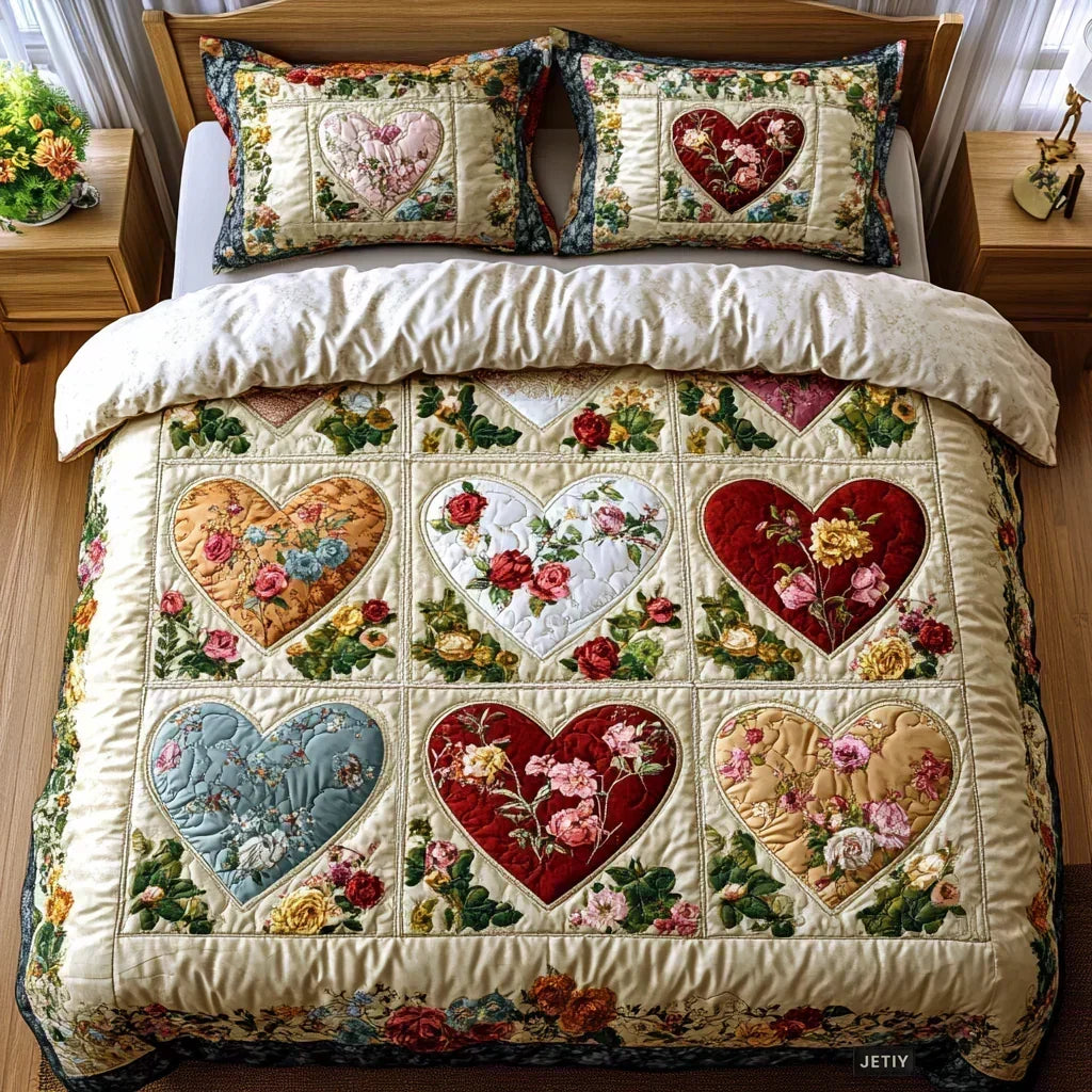 Completo letto trapuntato a 3 pezzi - Cuori Innamorati