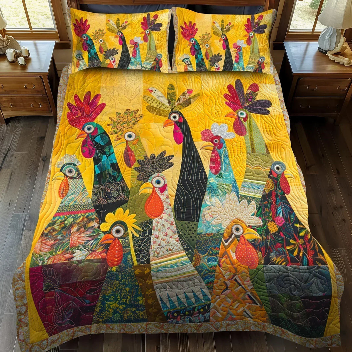 Completo letto trapuntato a 3 pezzi - Gallo del Mattino