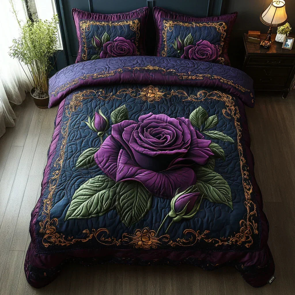Completo letto trapuntato a 3 pezzi - Rosa Viola