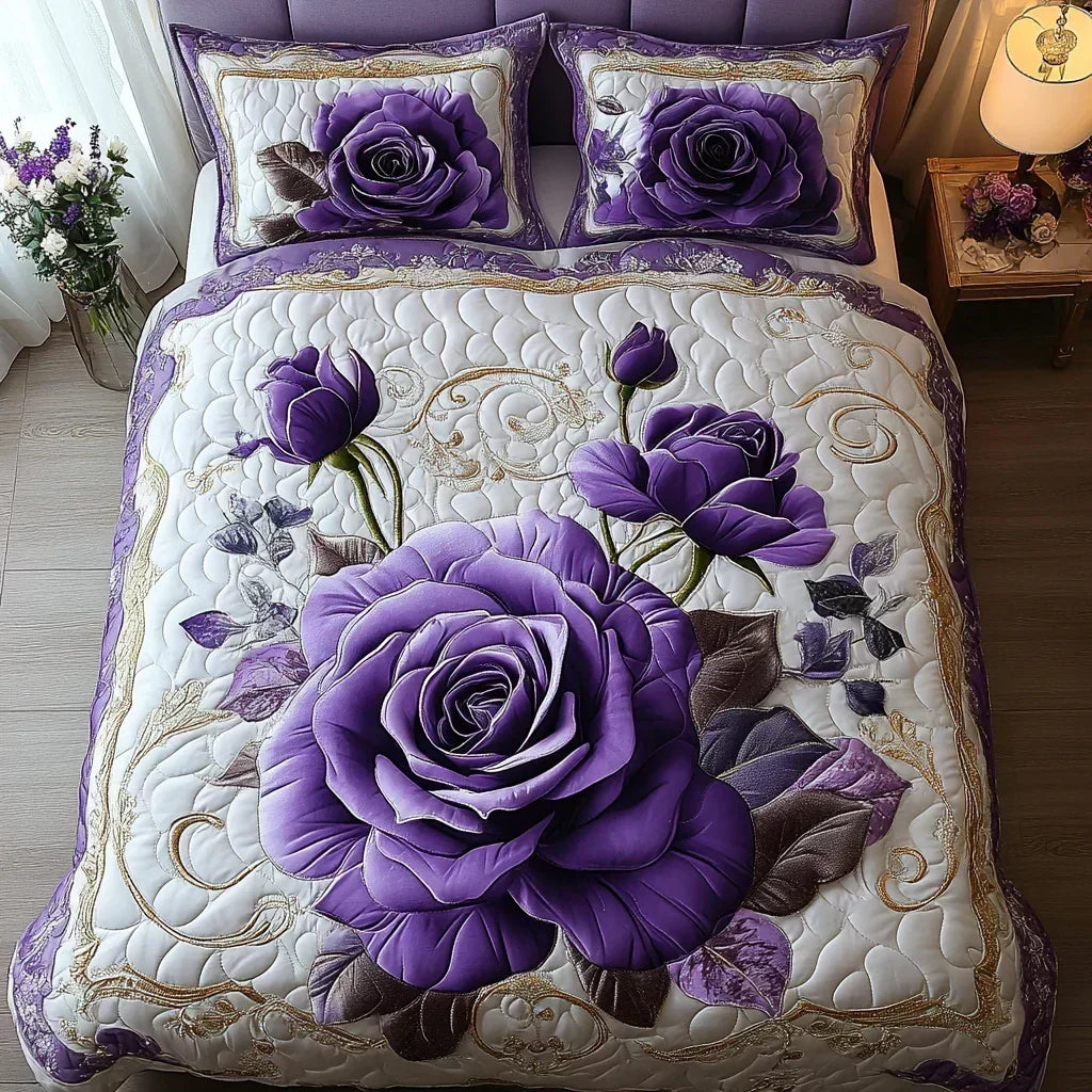 Completo letto trapuntato a 3 pezzi - Rosa Viola