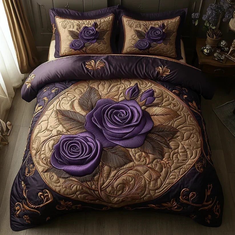 Completo letto trapuntato a 3 pezzi - Rosa Viola