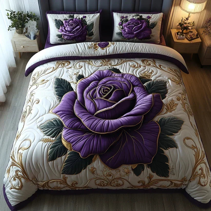 Completo letto trapuntato a 3 pezzi - Rosa Viola