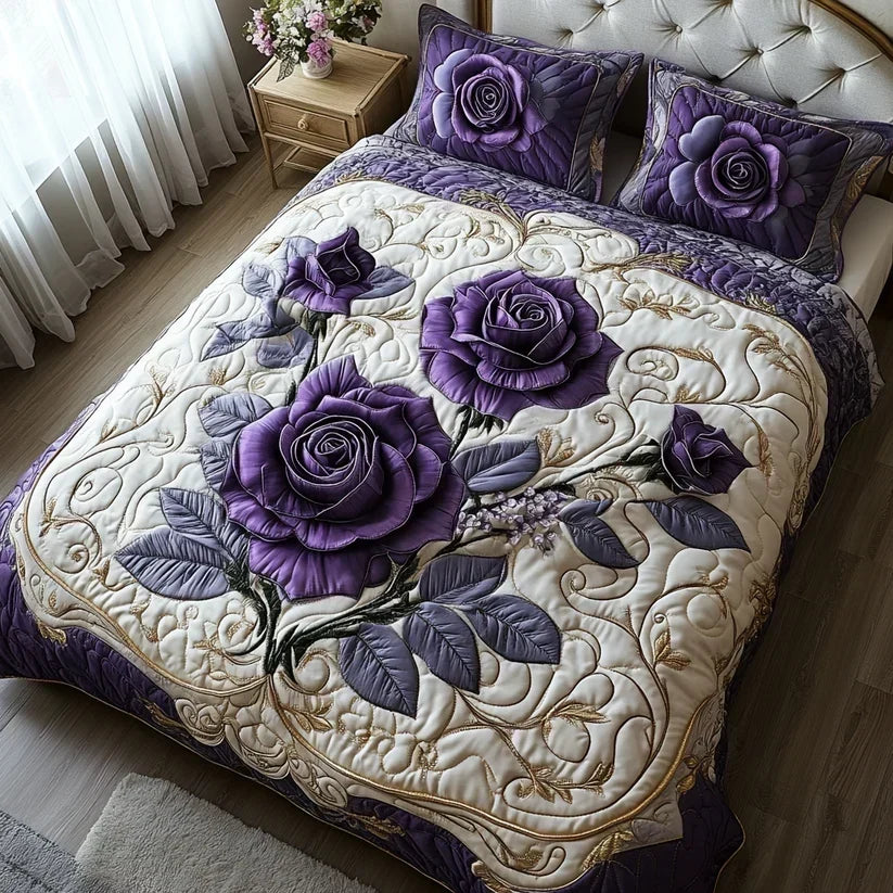 Completo letto trapuntato a 3 pezzi - Rosa Viola