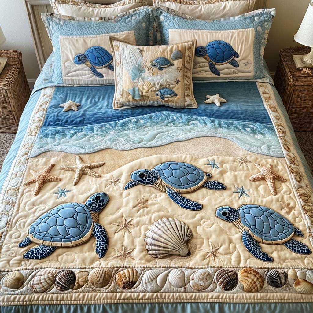 Completo letto trapuntato a 3 pezzi - Tartarughe Marine