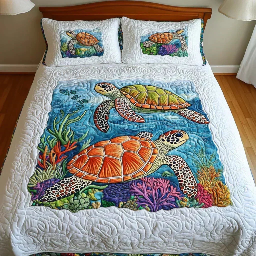 Completo letto trapuntato a 3 pezzi - Tartarughe Marine