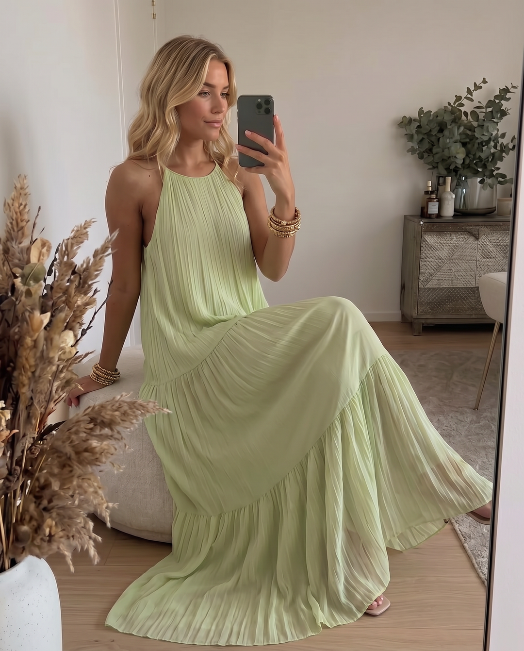LIVIA | Maxi Vestido Boho Verde Pistacho