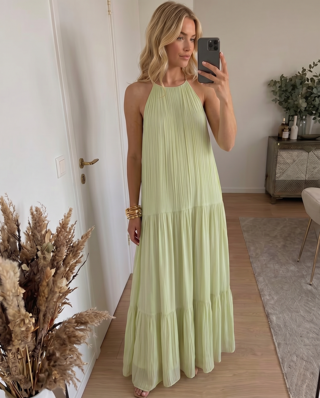 LIVIA | Maxi Vestido Boho Verde Pistacho