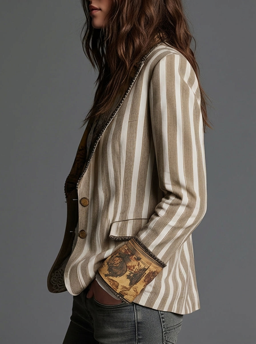 Sara | Blazer Bohemio a Rayas con Cuello Estampado