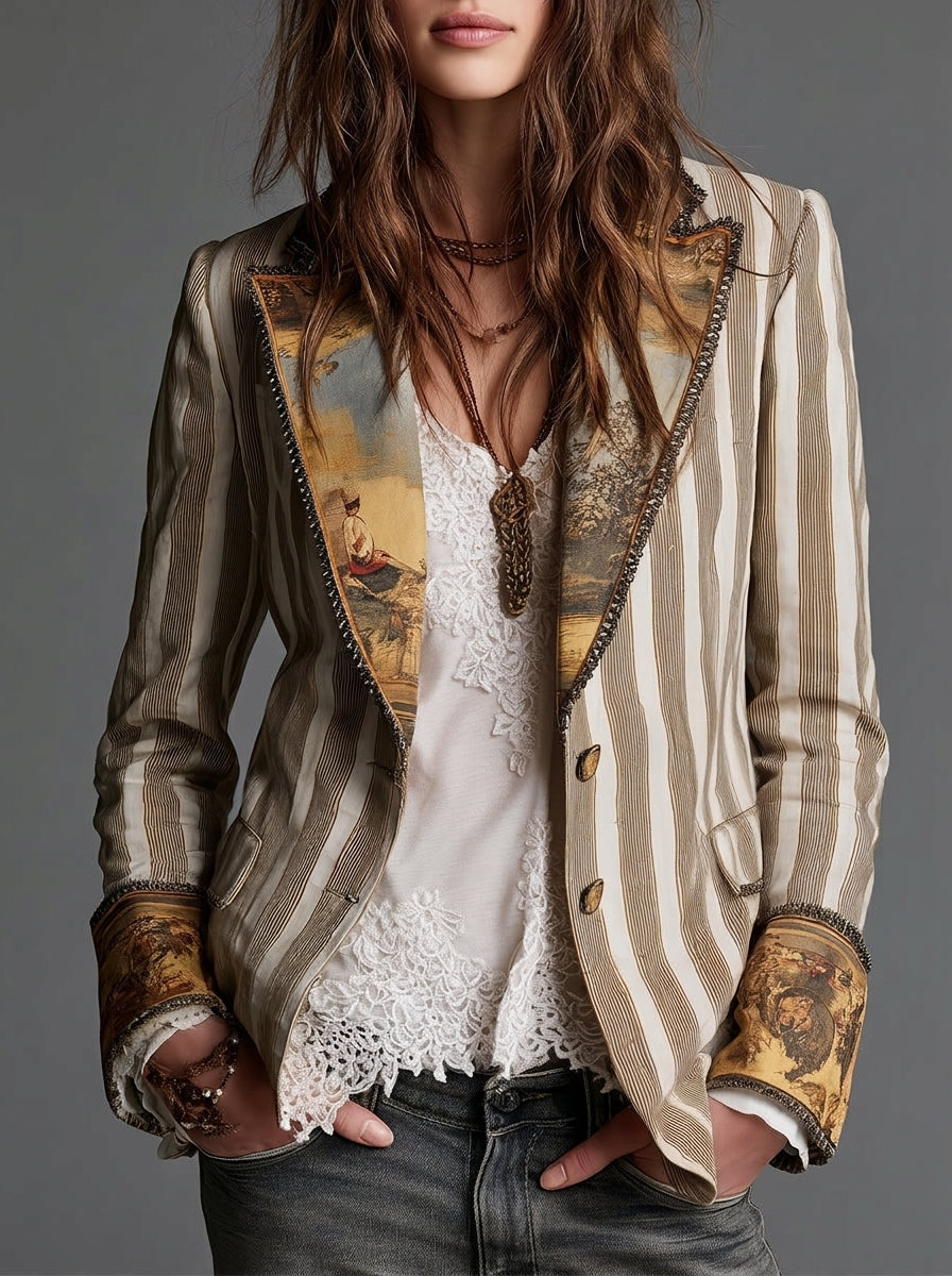 Sara | Blazer Bohemio a Rayas con Cuello Estampado