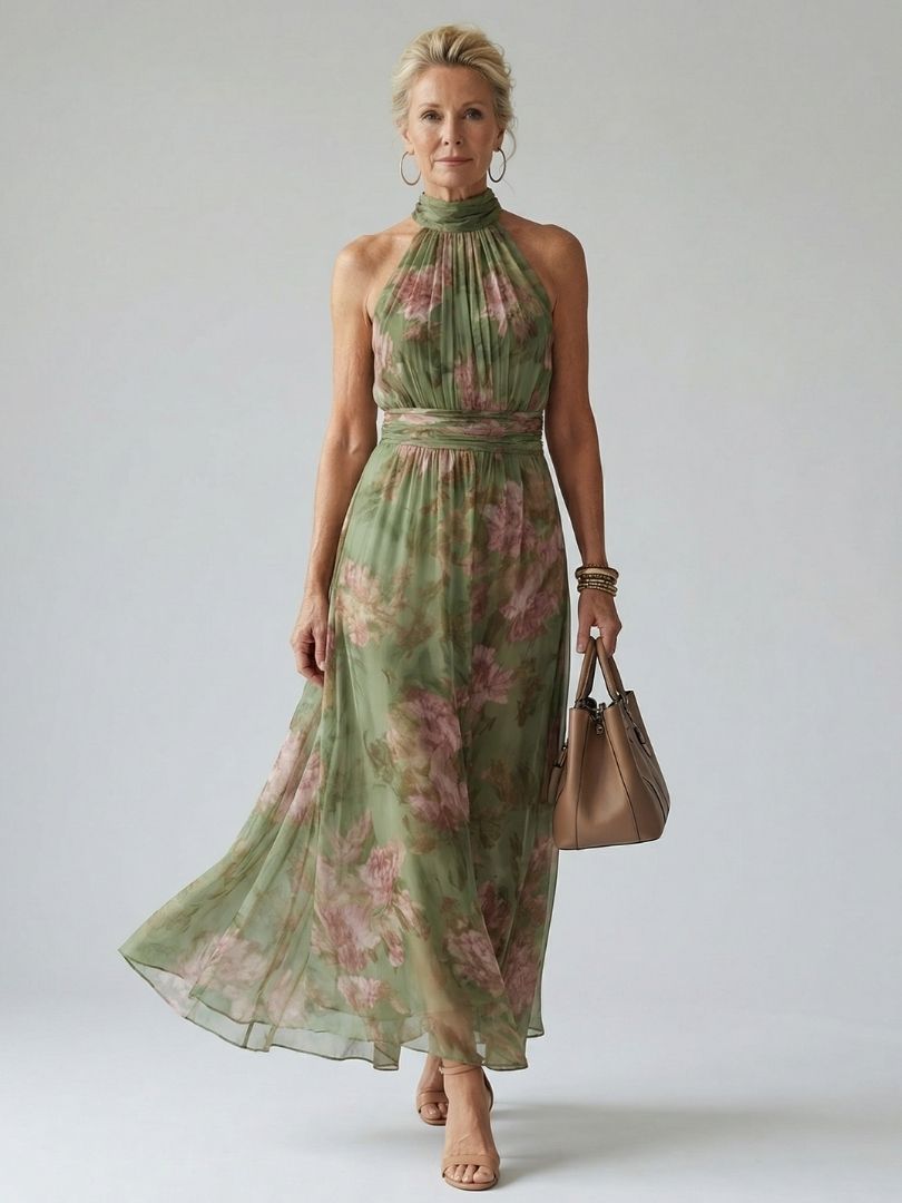 Mirelle | Vestido Midi Halter con Fruncidos